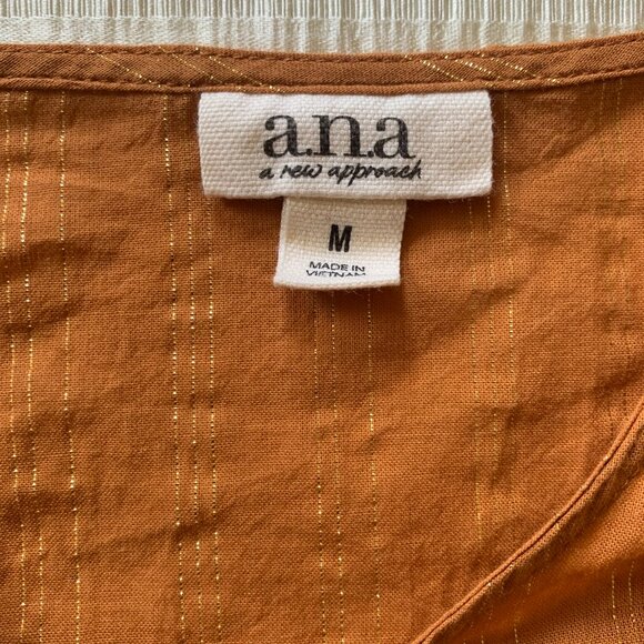 Burnt Orange Sz M Blouse Gold Lurex Lace Tie Front Boho Puff Sleeve Fall Autumn - Picture 5 of 6